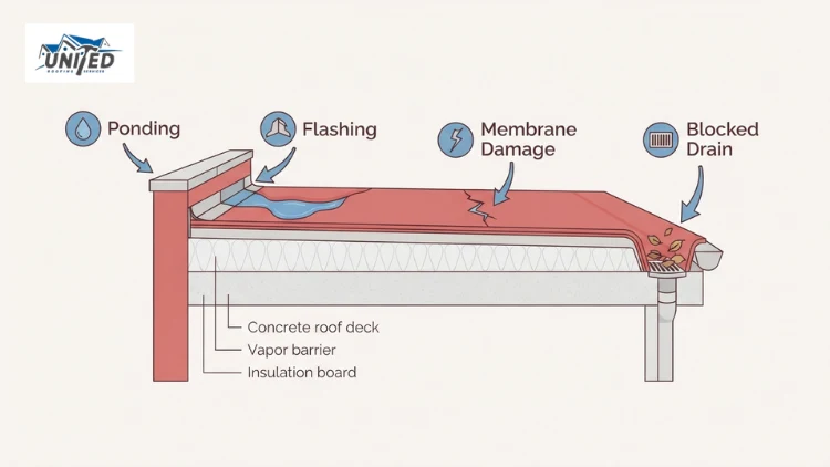 Flat roof leak points diagram